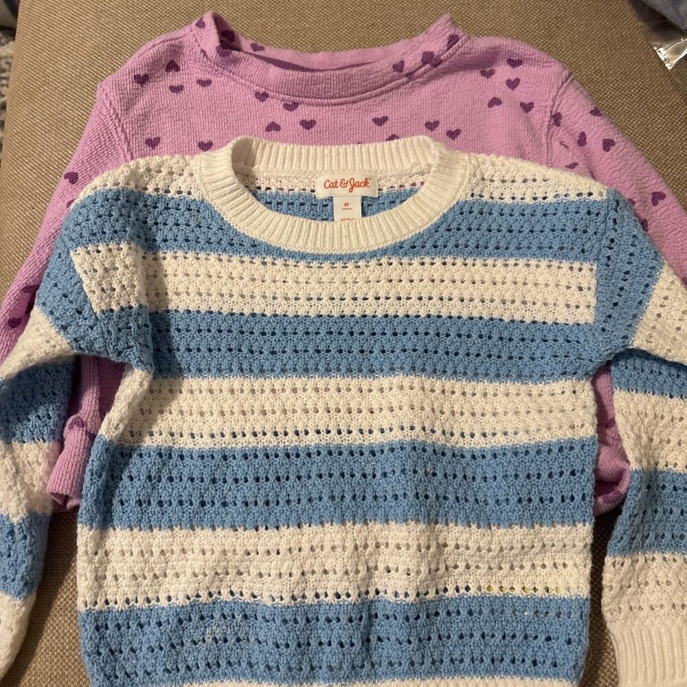NWT-Cat & Jack Toddler Size 2T L/S Pullover Sweatshirt Navy Blue w/Rust Stripe